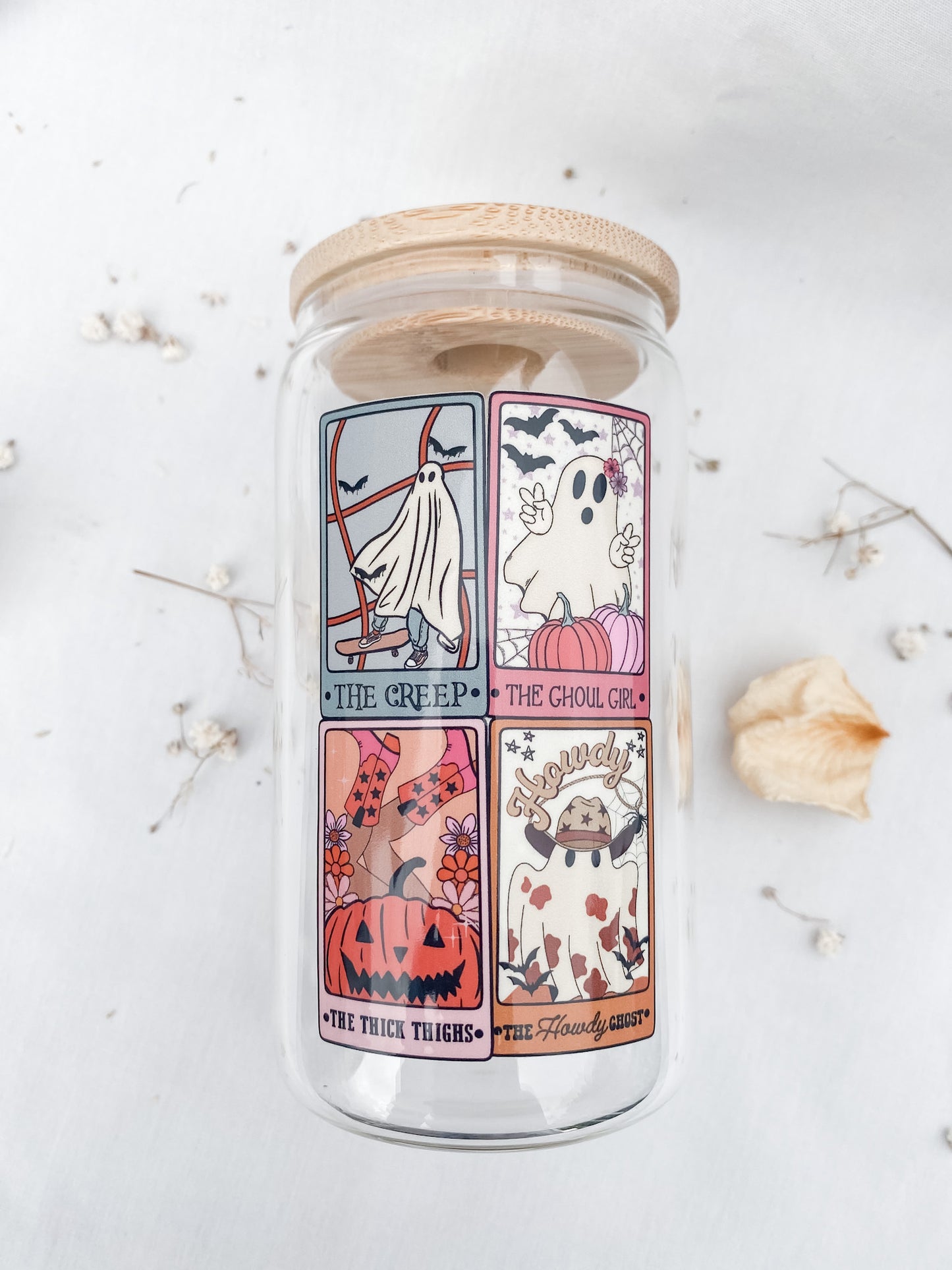 Spooky Tarot Cards | 12oz Glass Tumbler with Straw & Lid |