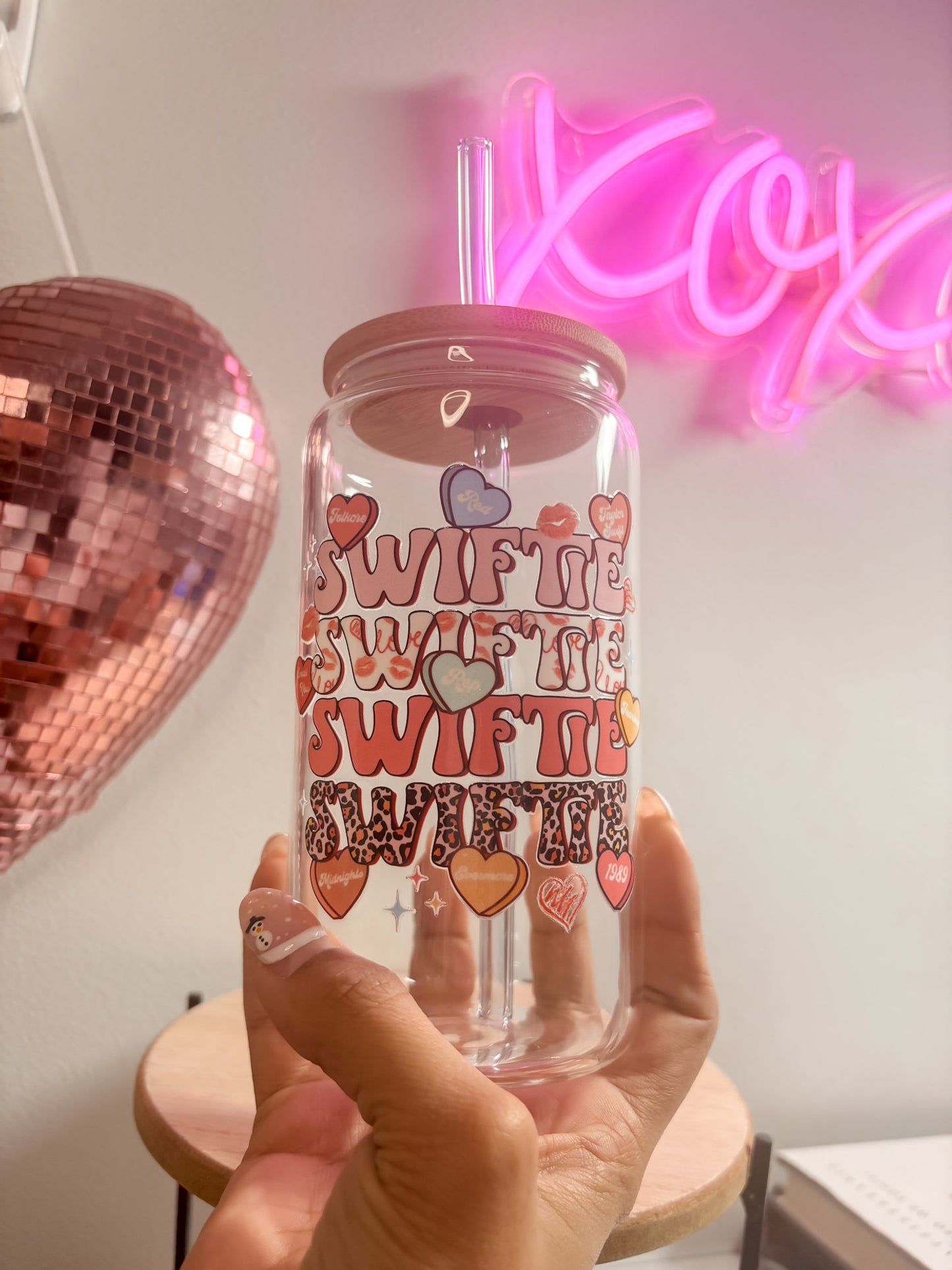 Swiftie Hearts | 16oz Glass Tumbler with Straw & Lid |