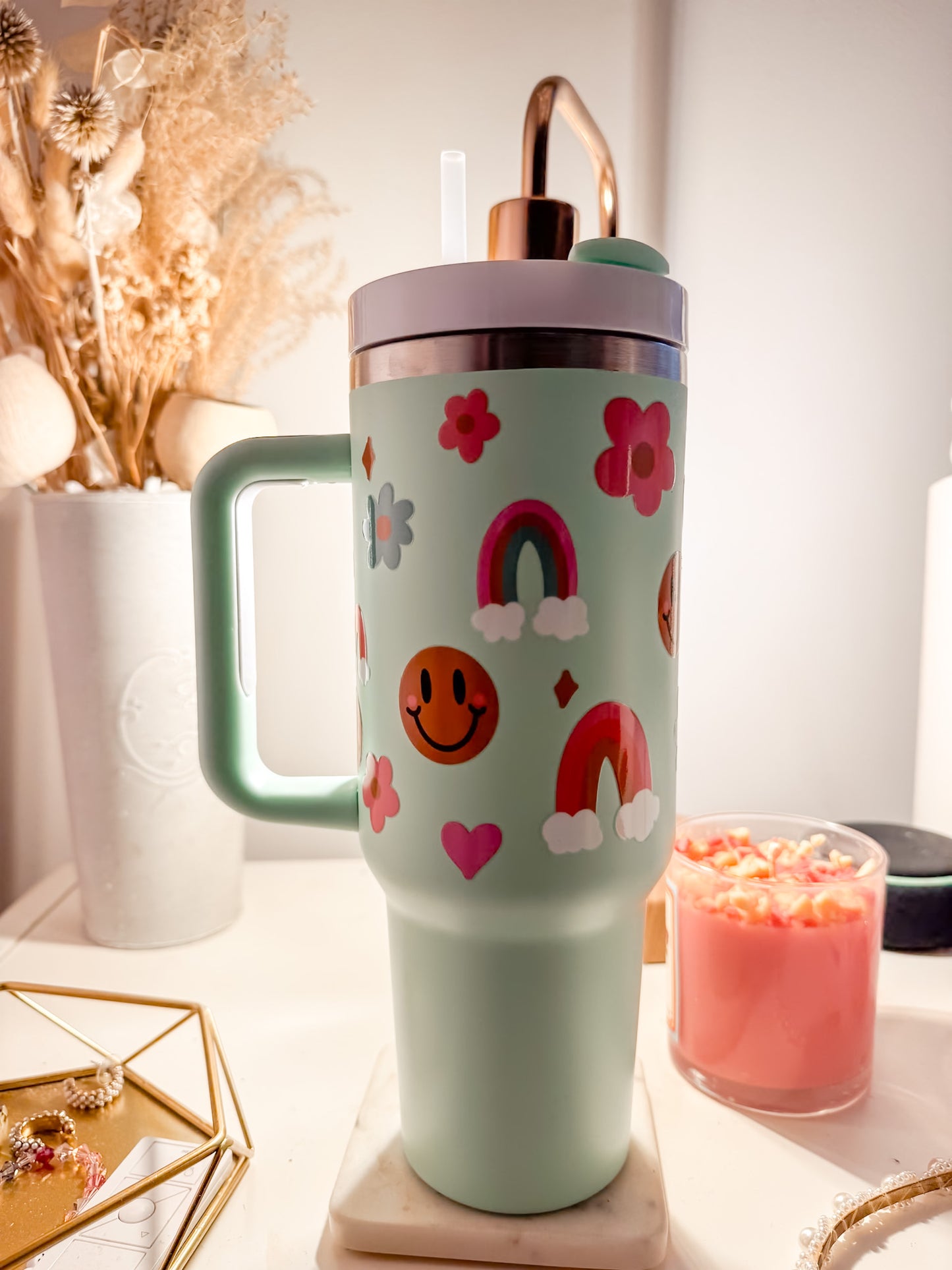 Smile & Rainbows | 40oz Tumbler with Straw & Lid |
