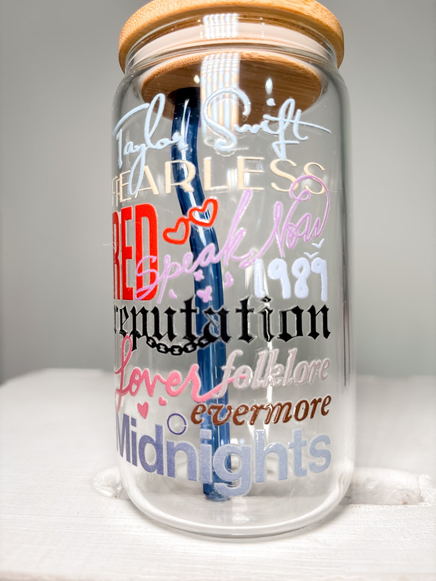 All Albums Taylor Swift Inspired| 12oz Glass Tumbler with Straw & Lid |