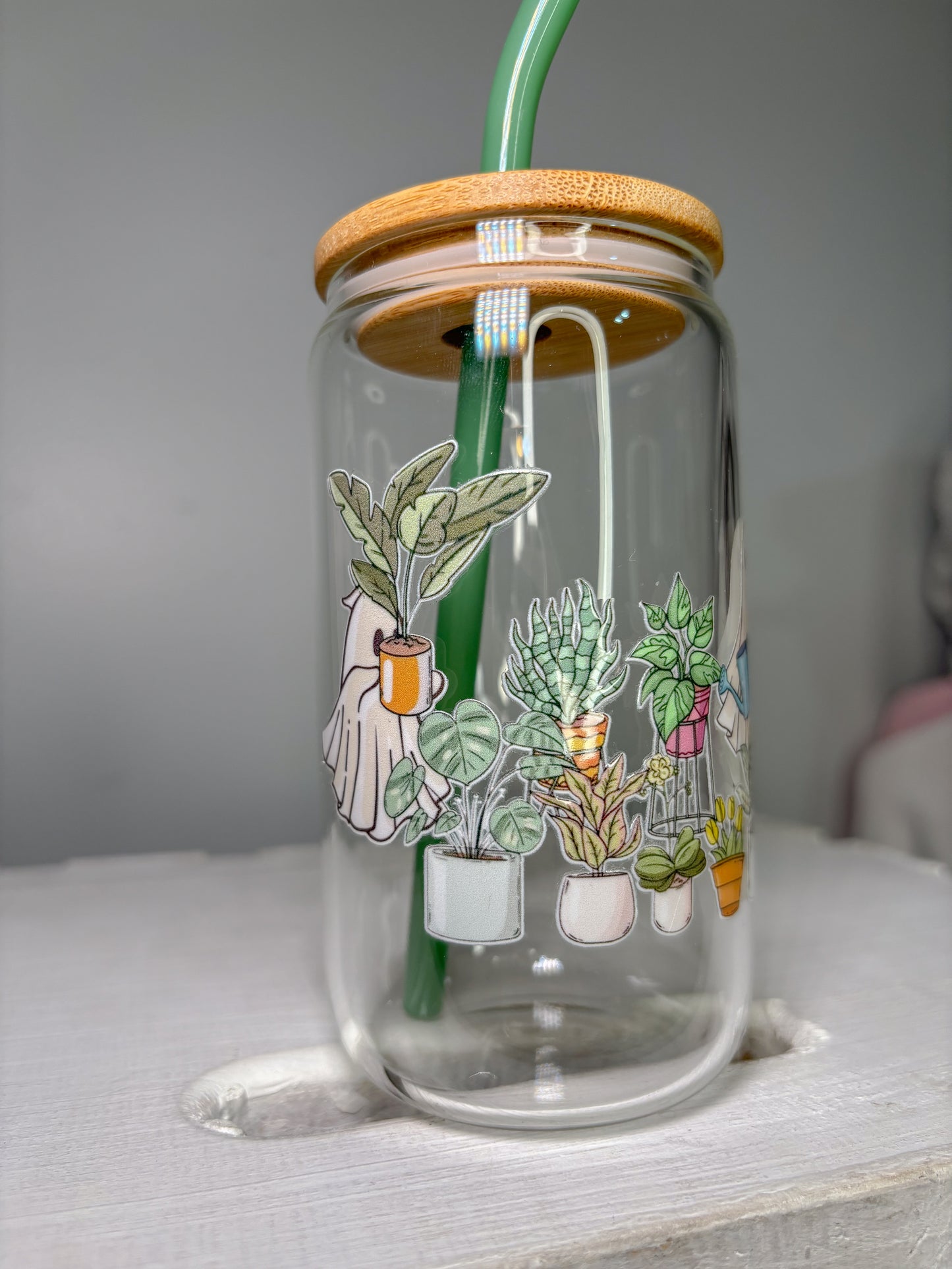 Ghosts Love Plants Too | 12oz Glass Tumbler with Straw & Lid |