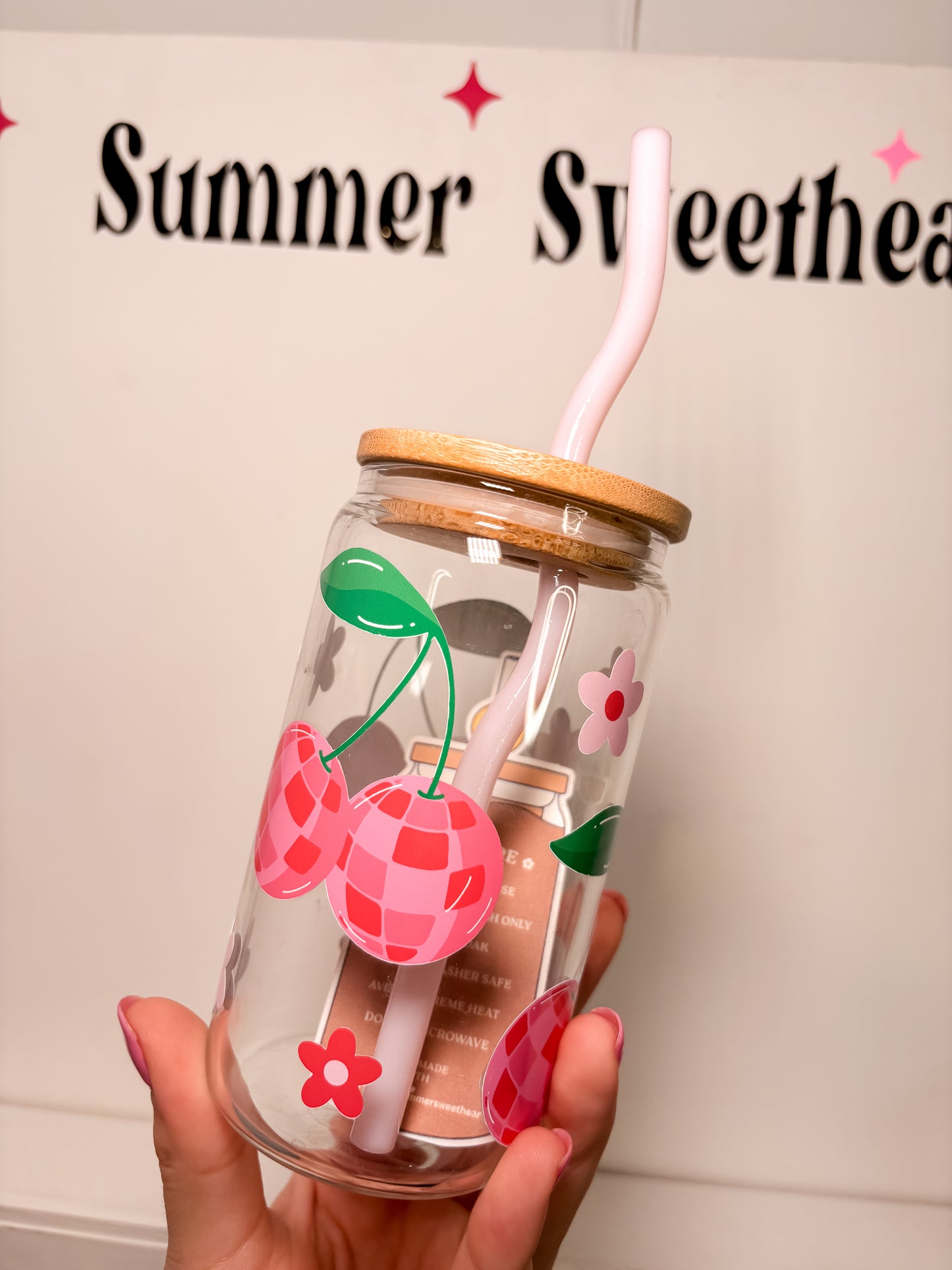 Disco Cherries | 12oz Glass Tumbler with Straw & Lid