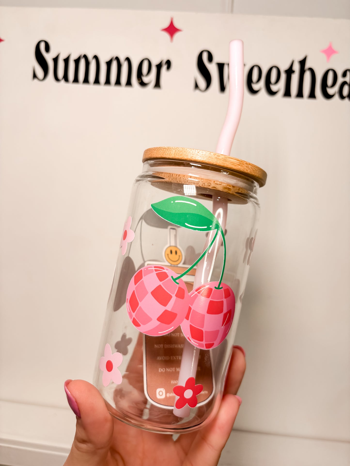 Disco Cherries | 12oz Glass Tumbler with Straw & Lid