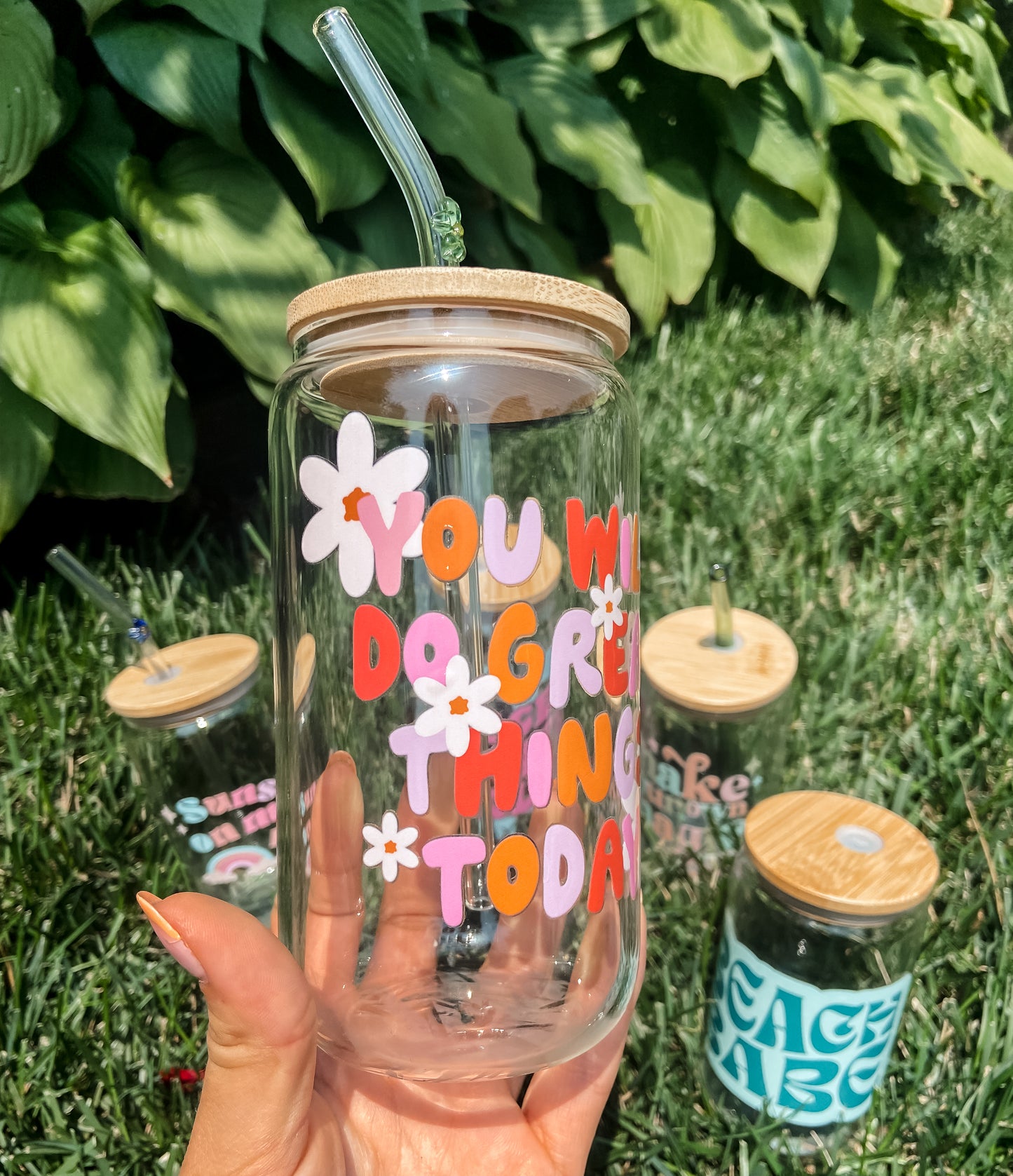 | You Will Do Great Things Today | 16oz Glass Tumbler with Straw & Lid |