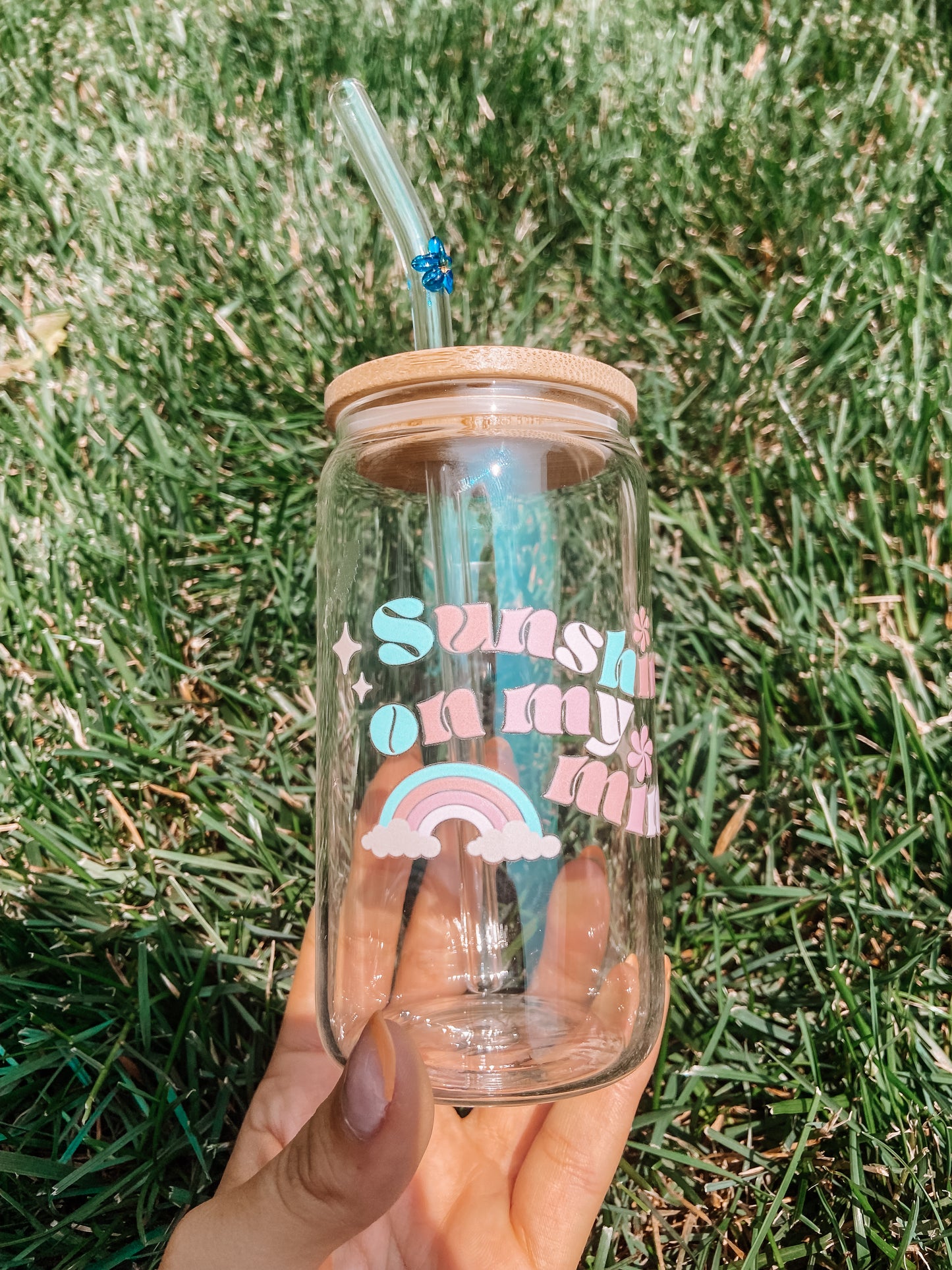 | Sunshine On My Mind | 12oz Glass Tumblr with Lid & Straw