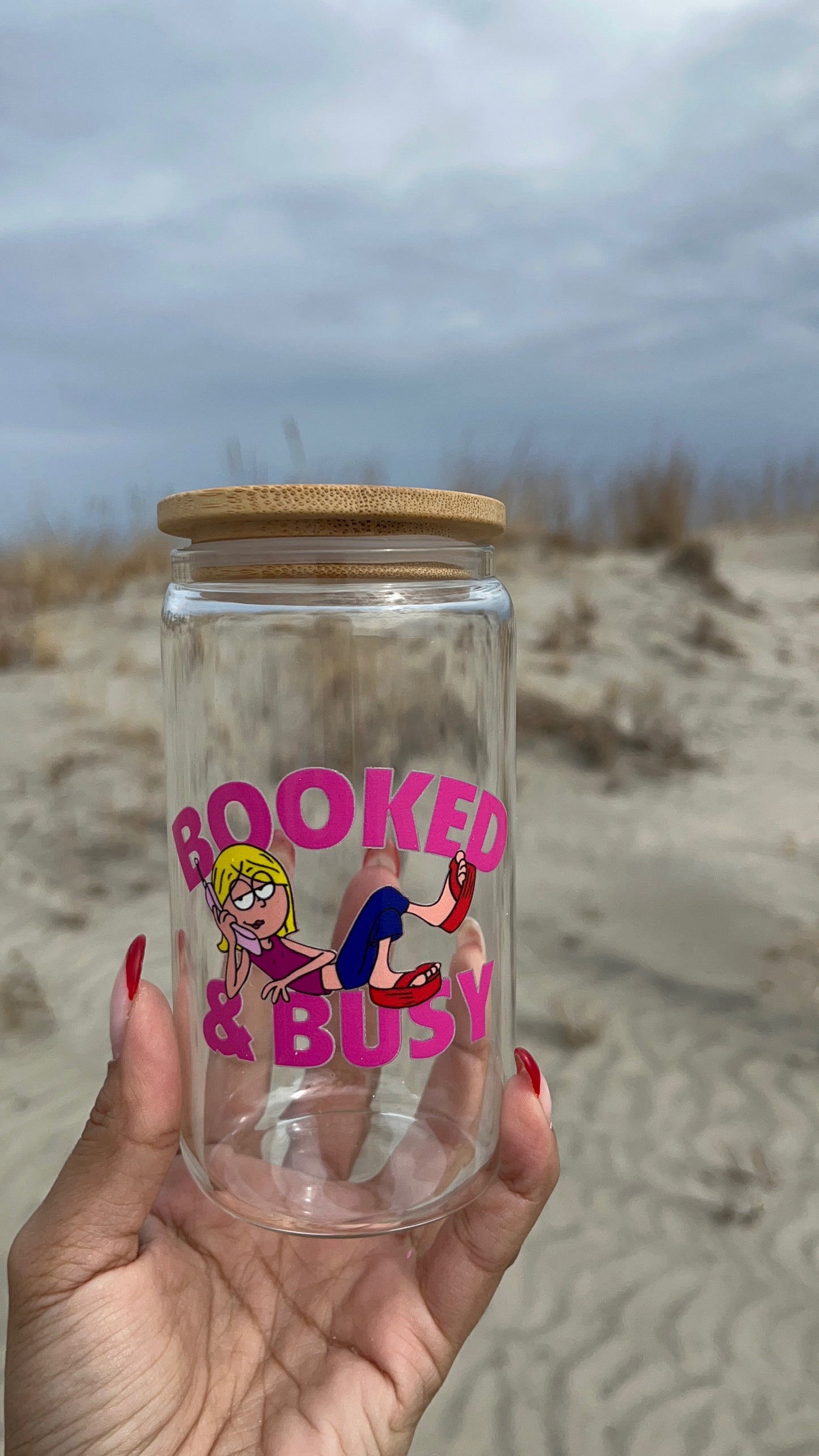 Booked & Busy | 12oz Glass Tumbler with Straw & Lid