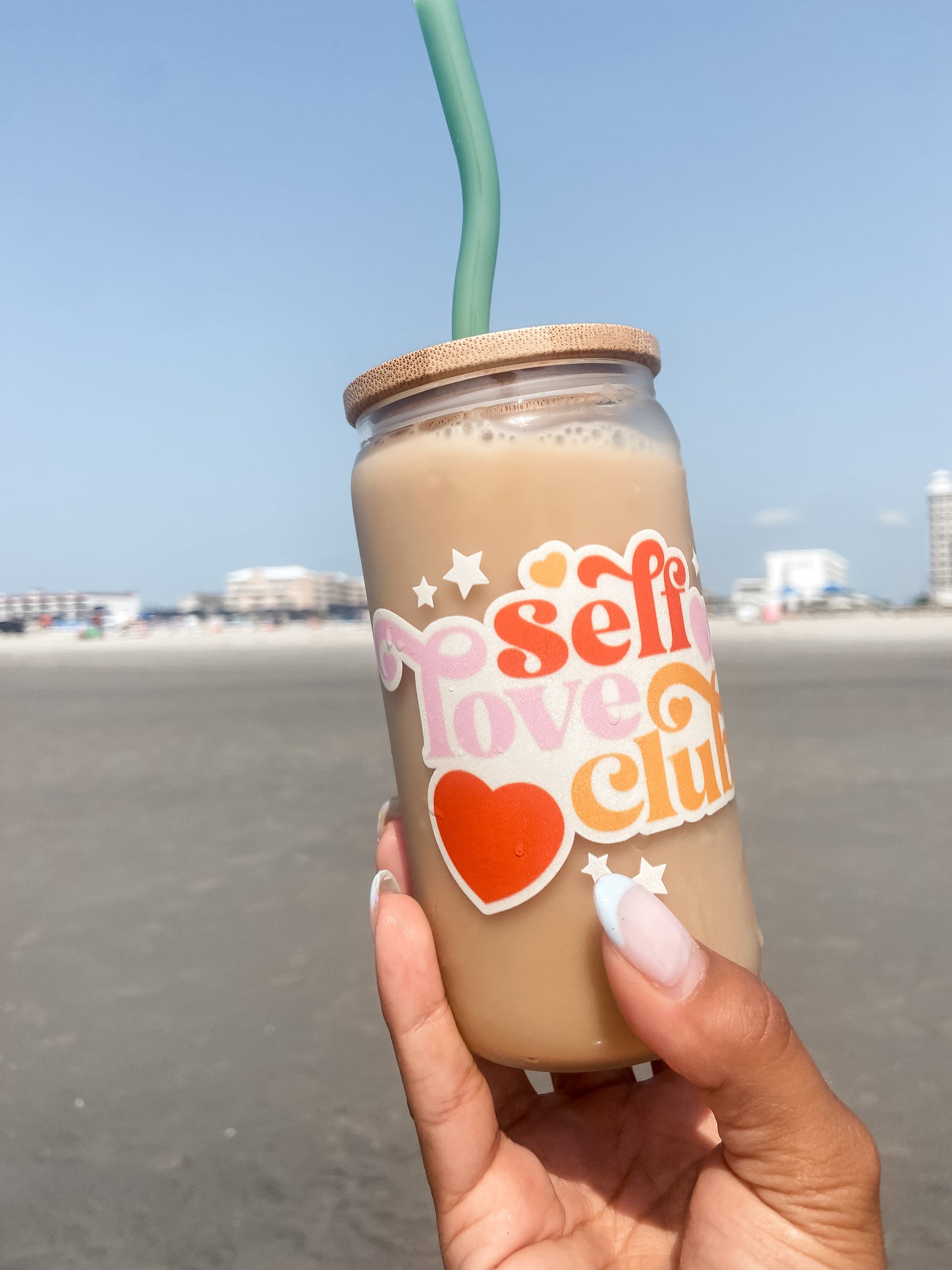 Self Love Club | 12oz Glass Tumbler with Straw & Lid