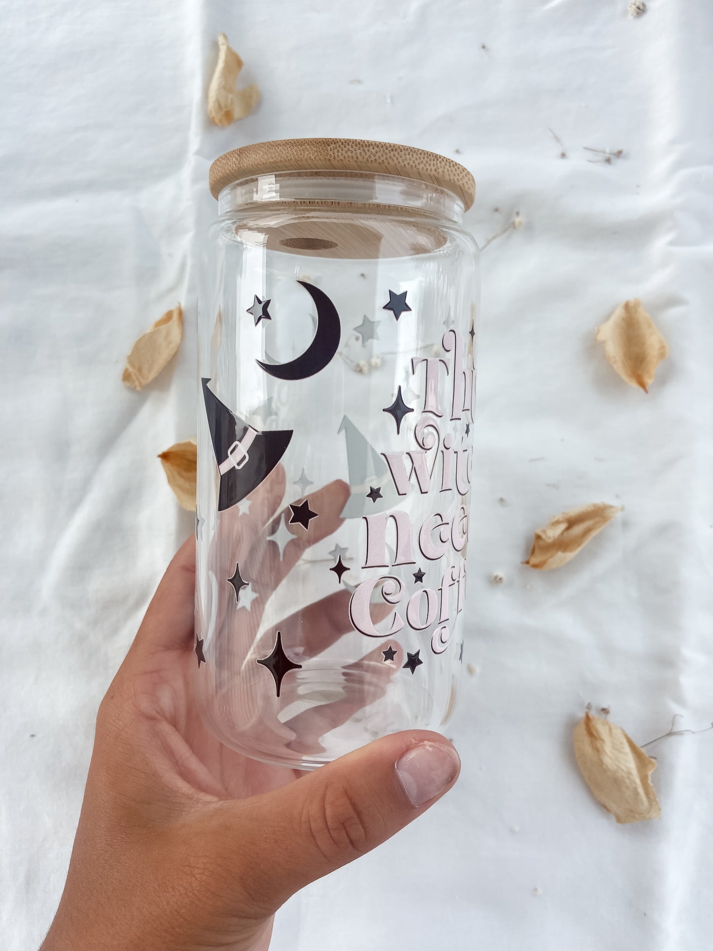 Witch Needs Coffee | 16oz Glass Tumbler with Straw & Lid |