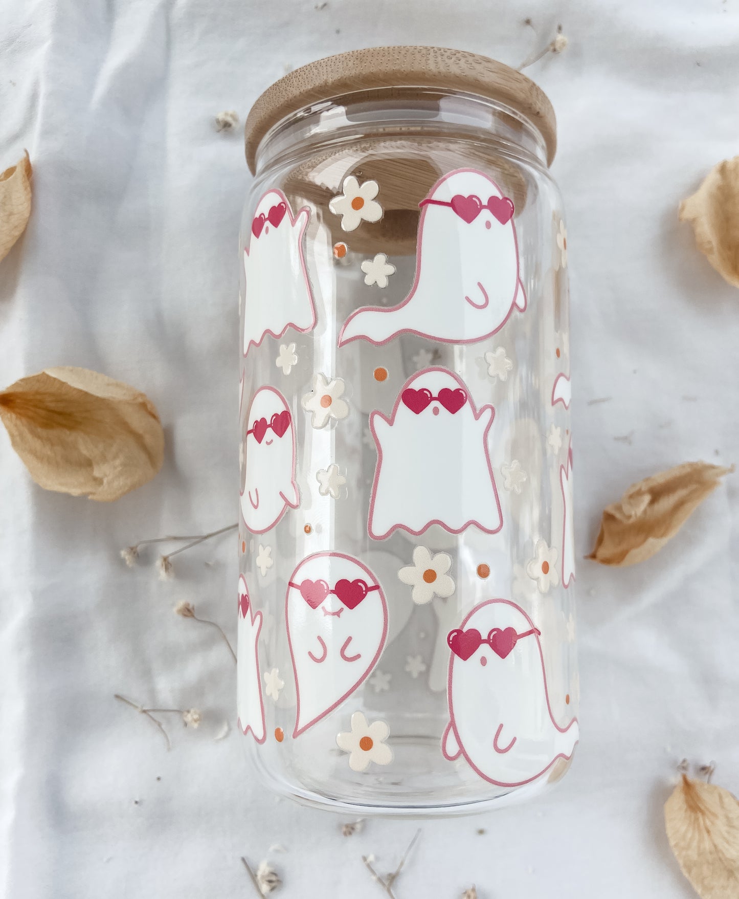 Groovy Ghosts | 12oz Glass Tumbler with Straw & Lid | Complete Set Available |