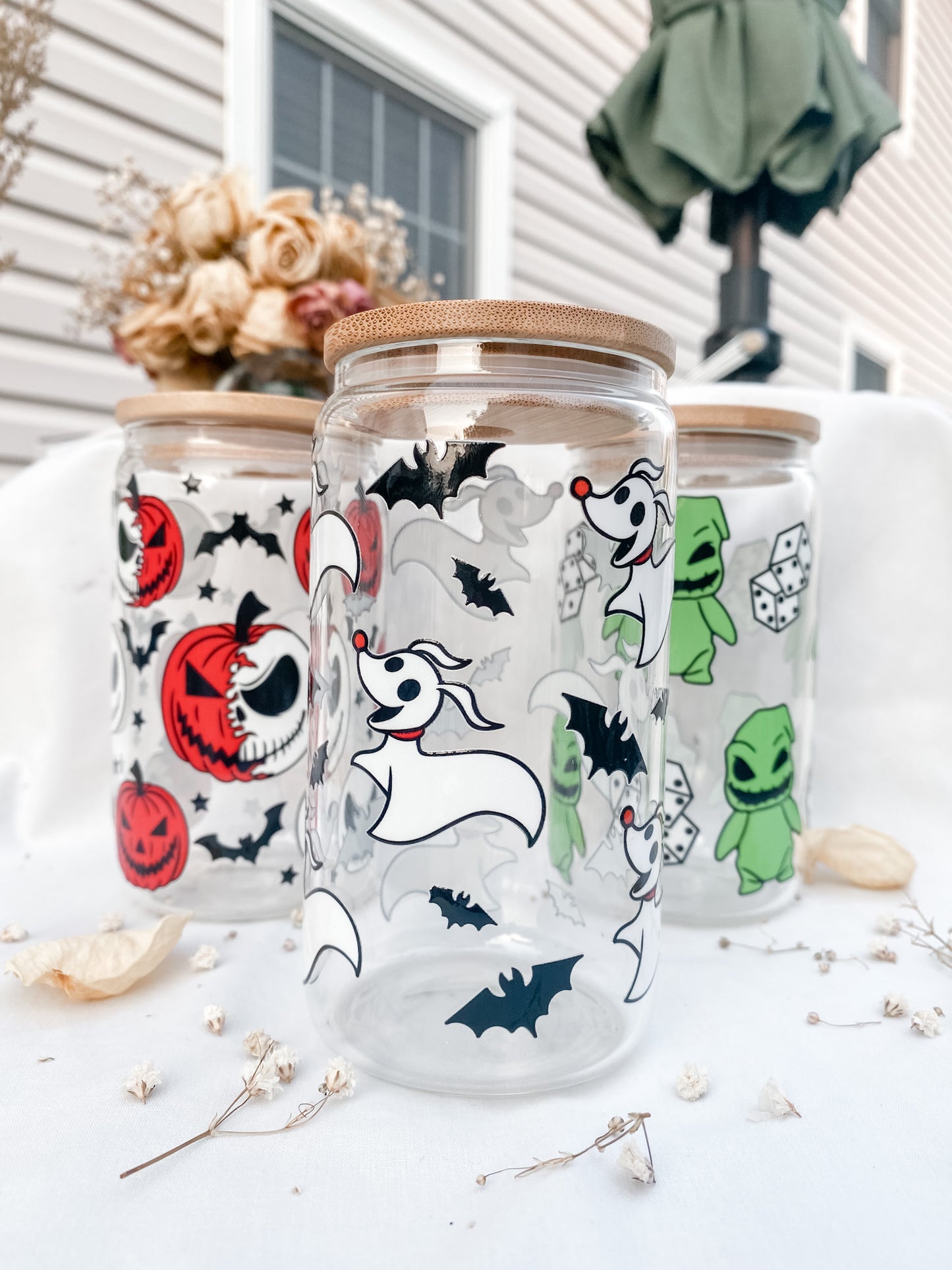 Ghost Dog | 12oz Glass Tumbler with Straw & Lid | Complete Set Available |