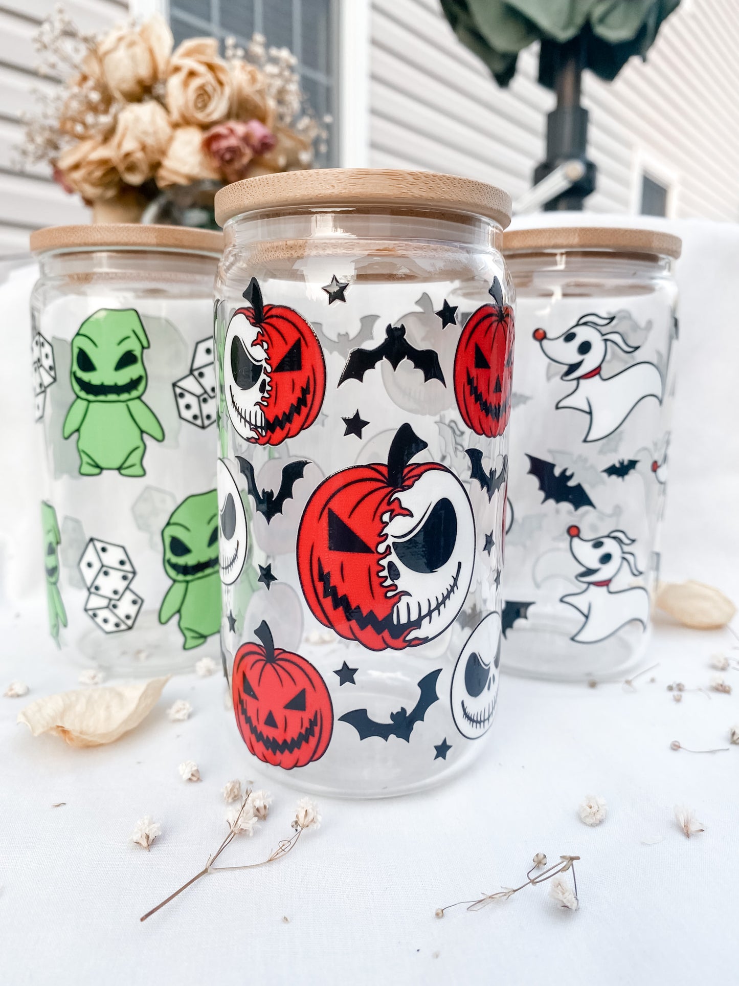 Pumpkin Man | 12oz Glass Tumbler with Straw & Lid | Complete Set Available |