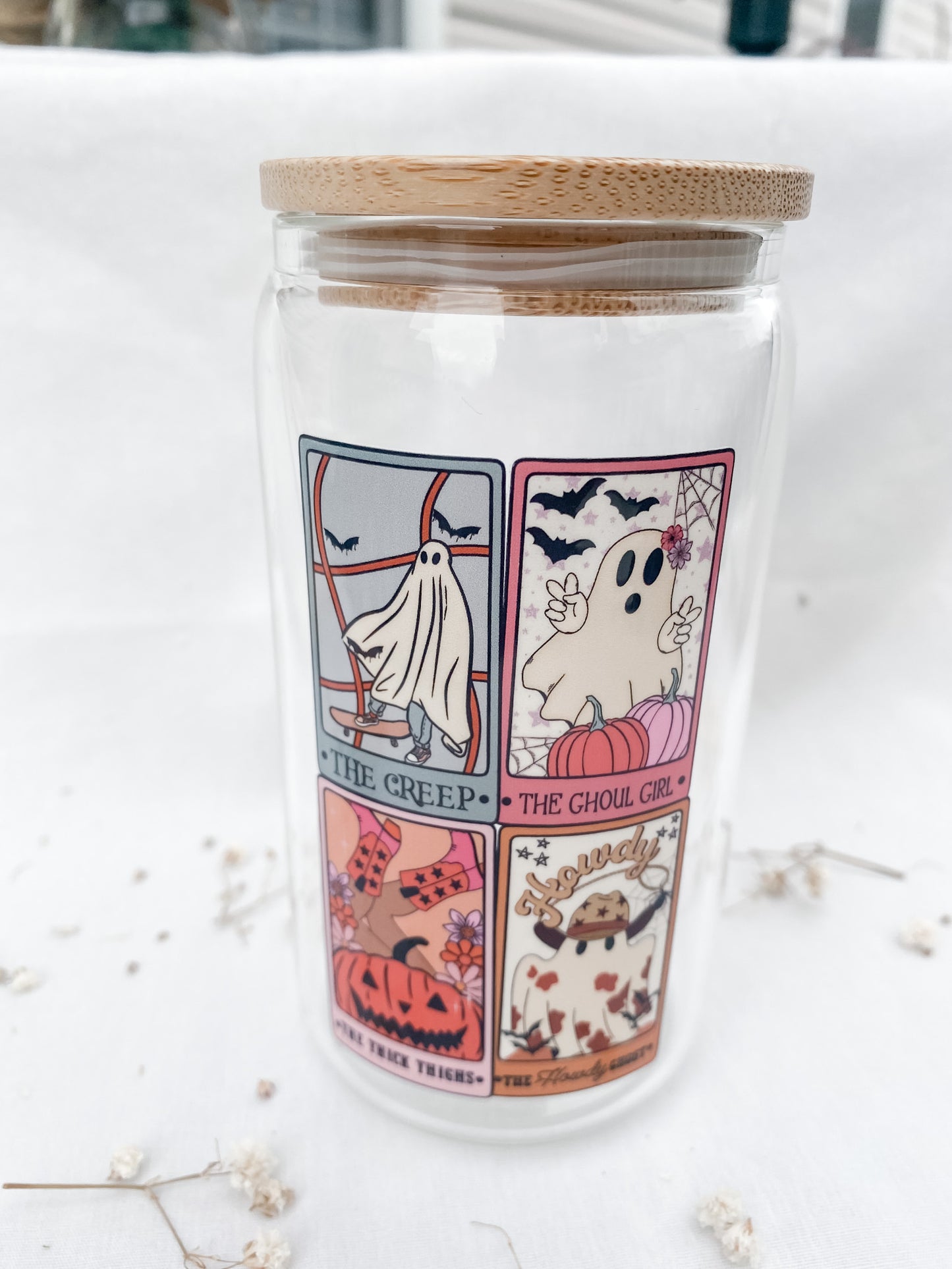 Spooky Tarot Cards | 12oz Glass Tumbler with Straw & Lid |