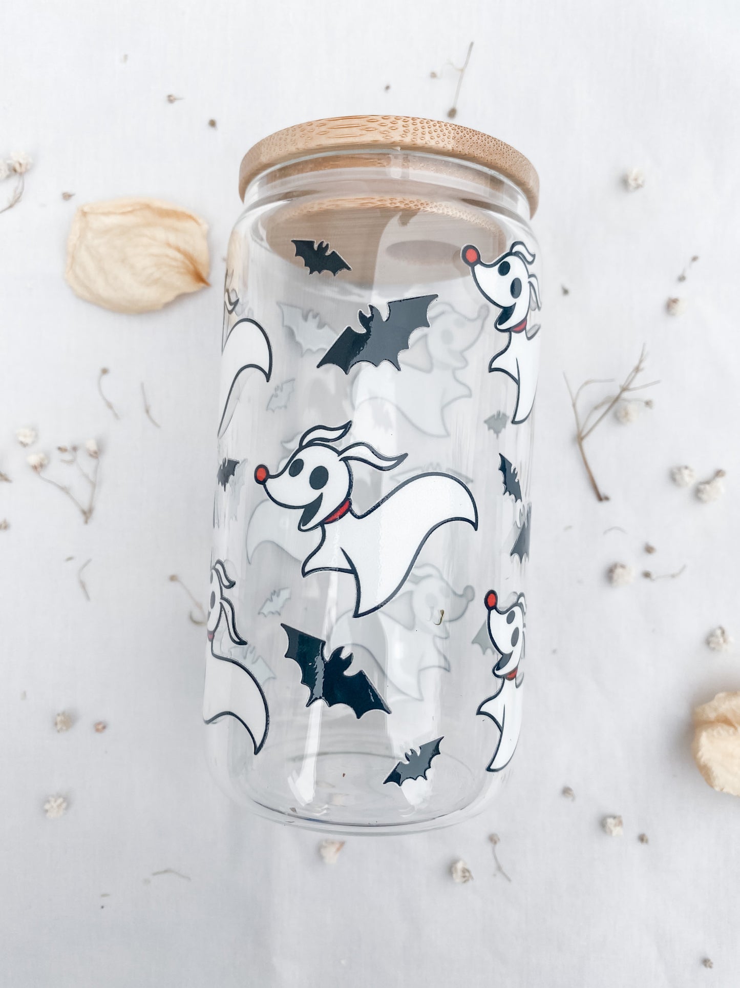 Ghost Dog | 12oz Glass Tumbler with Straw & Lid | Complete Set Available |