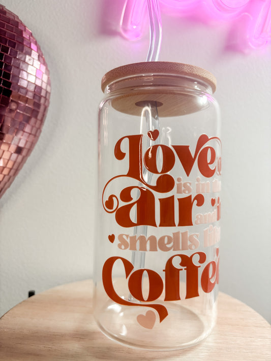 Coffee In the Air| 16oz Glass Tumbler with Straw & Lid |