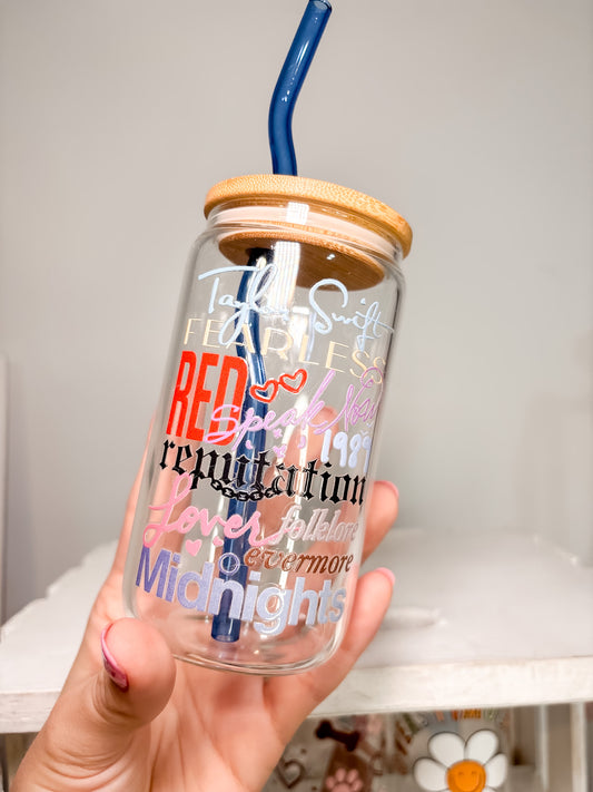 All Albums Taylor Swift Inspired| 12oz Glass Tumbler with Straw & Lid |