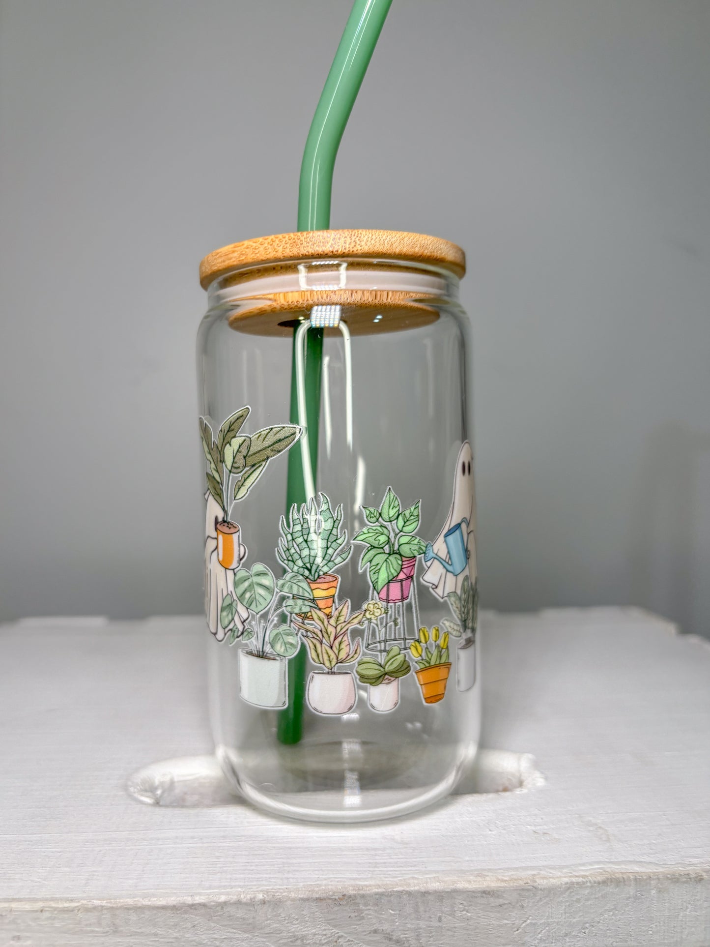 Ghosts Love Plants Too | 12oz Glass Tumbler with Straw & Lid |