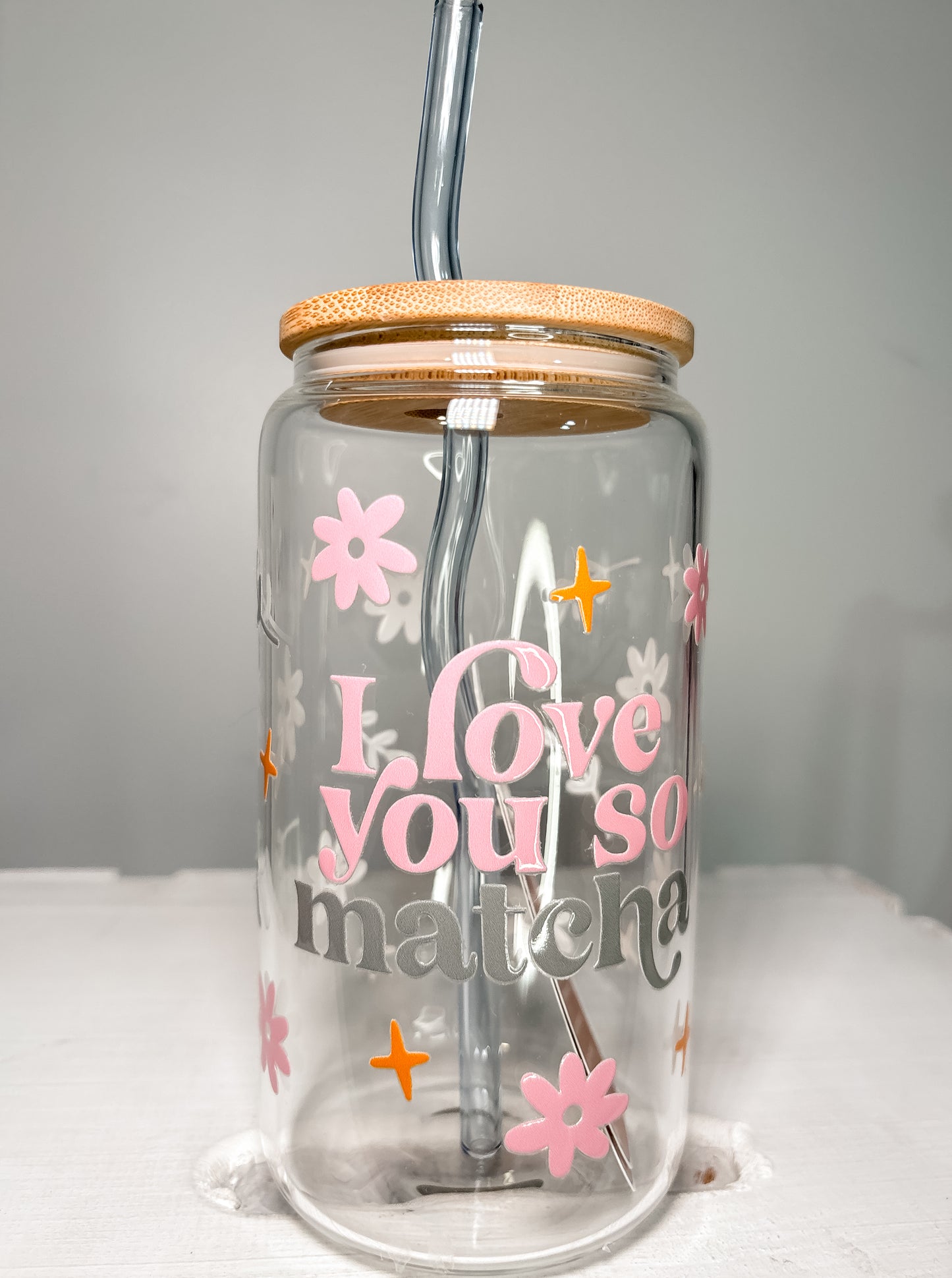 Love You A Matcha | 16oz Glass Tumbler with Straw & Lid |