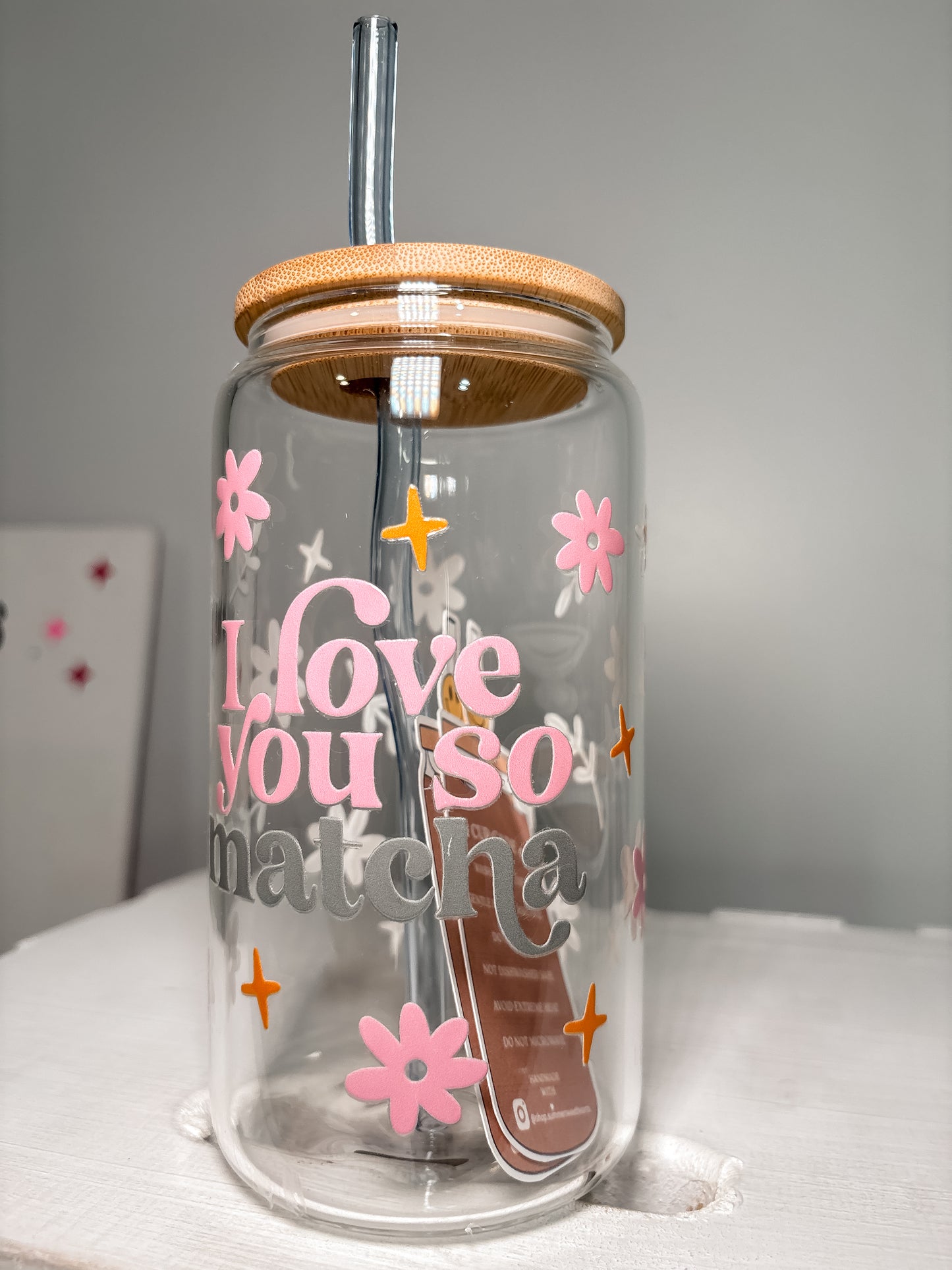 Love You A Matcha | 16oz Glass Tumbler with Straw & Lid |