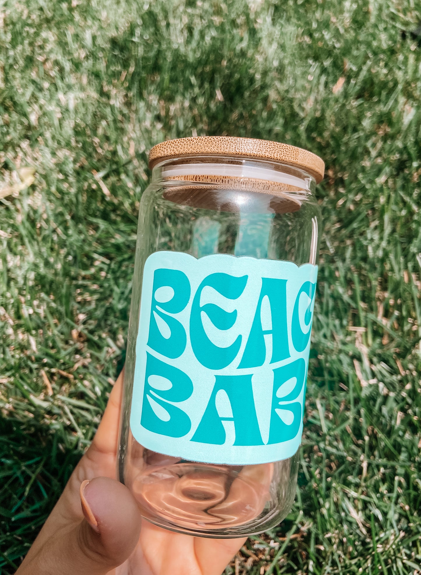 Beach Babe | 12oz Glass Tumbler with Straw & Lid