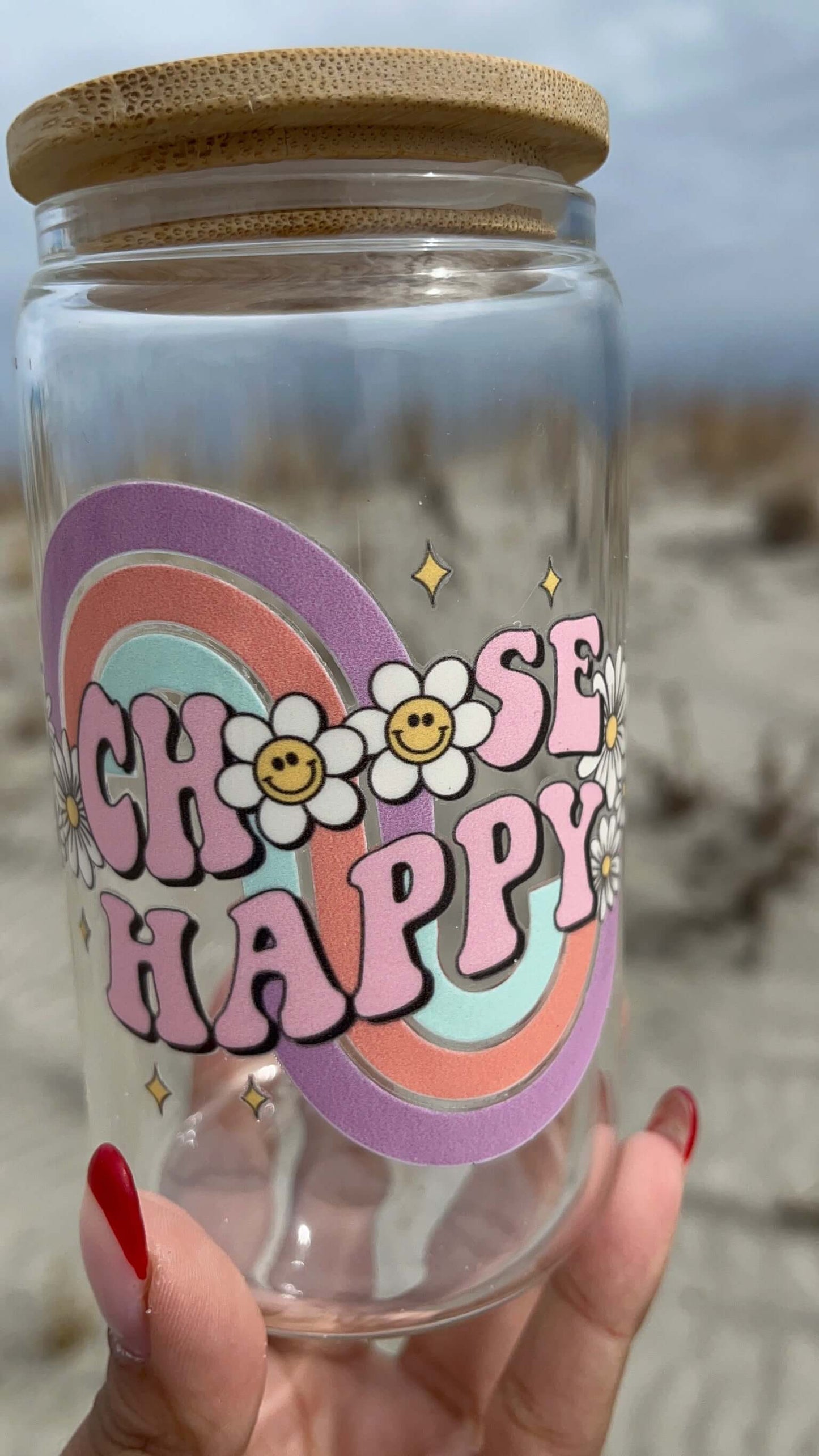 Choose Happy | 16oz Glass Tumbler with Straw & Lid |