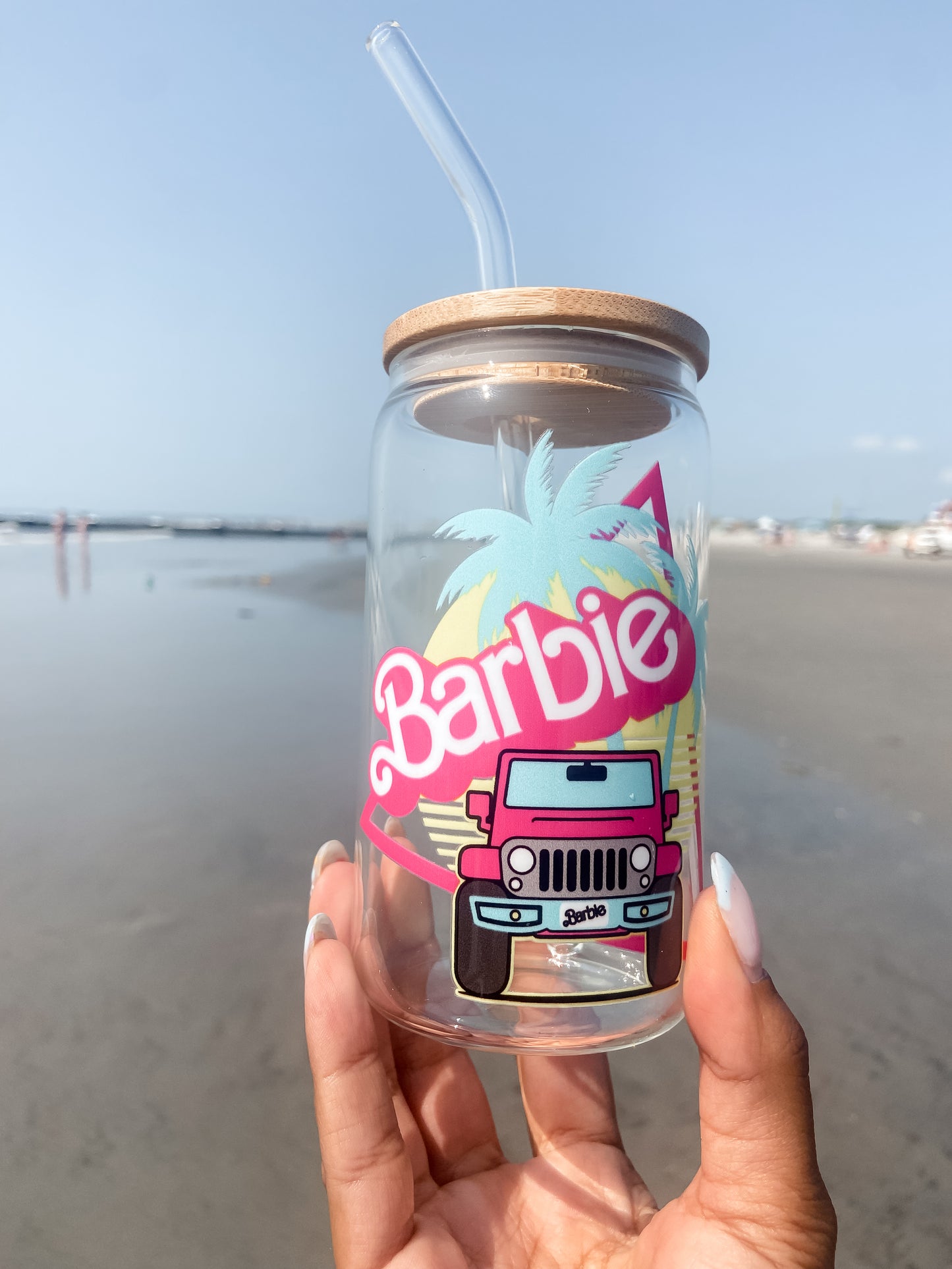 Malibu Barbie | 12oz Glass Tumbler with Straw & Lid