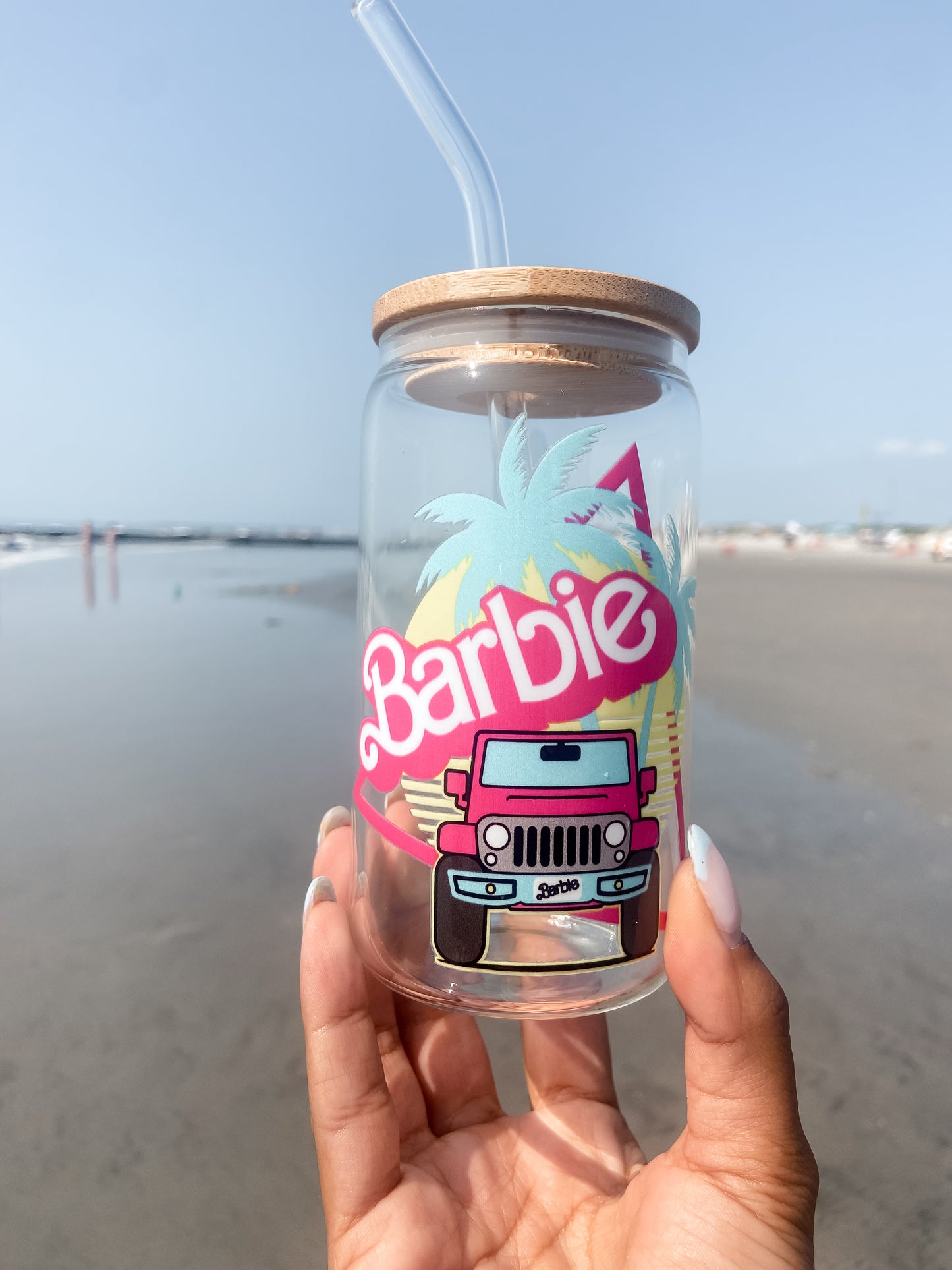 Malibu Barbie | 12oz Glass Tumbler with Straw & Lid