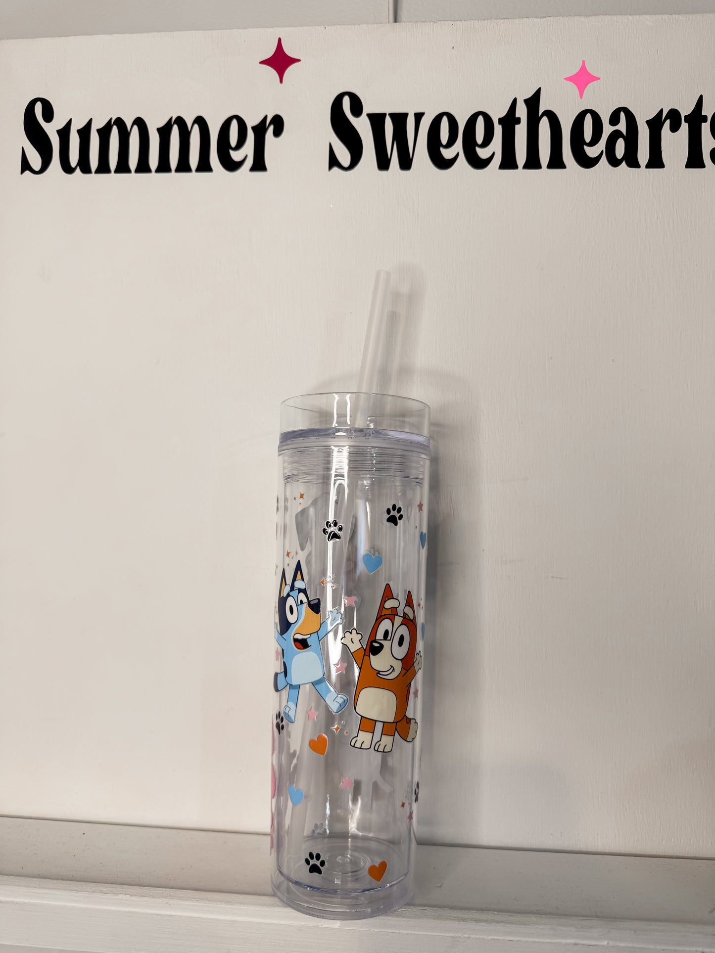 Bluey Cartoon Inspired | Plastic Water Bottle with Straw |