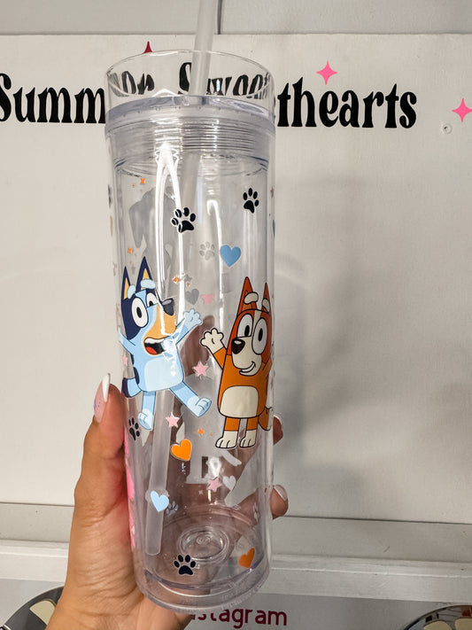 Bluey Cartoon Inspired | Plastic Water Bottle with Straw |