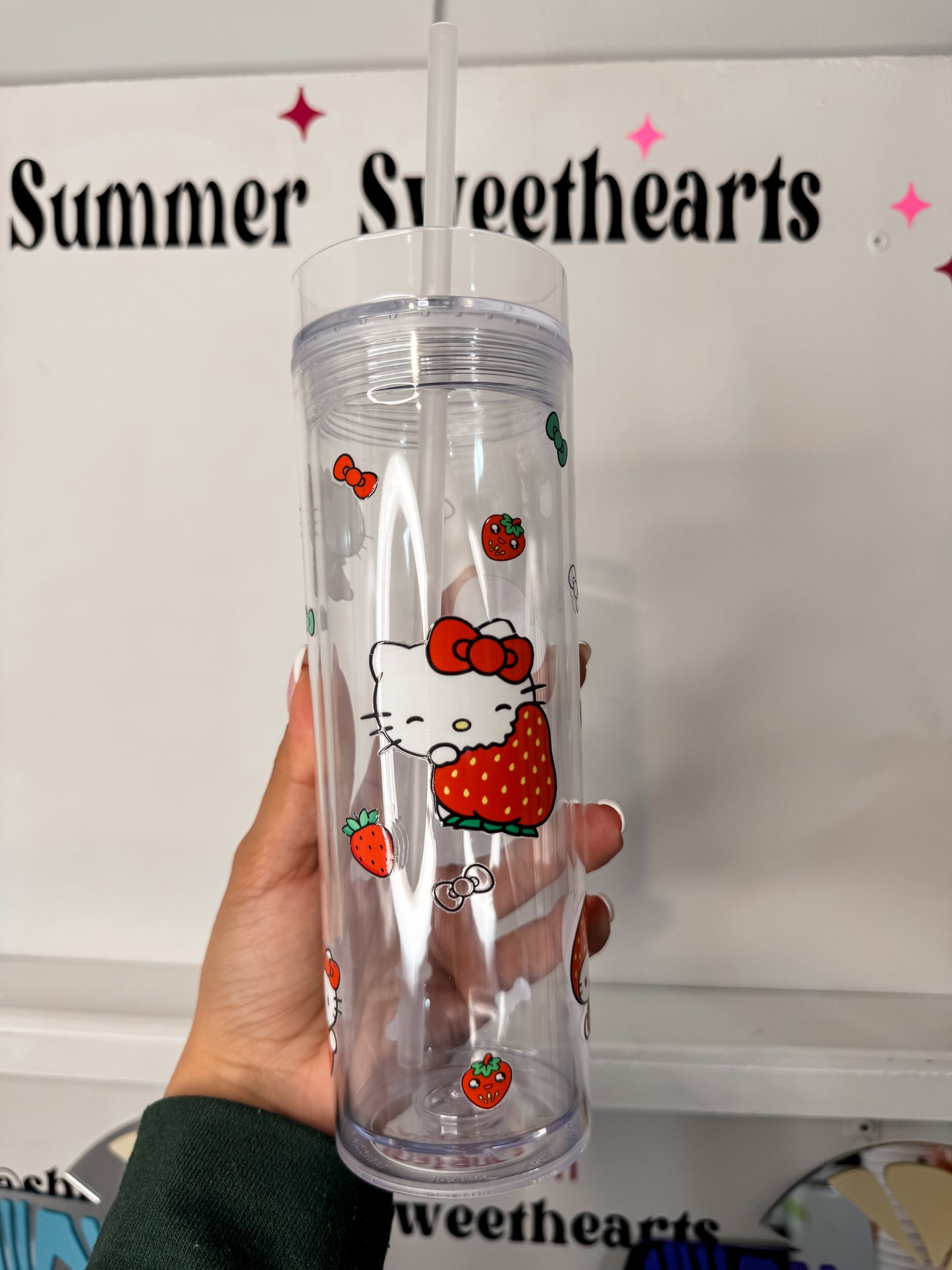 Strawberry Hello Kitty | Plastic Water Bottle with Straw |