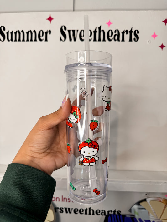 Strawberry Hello Kitty | Plastic Water Bottle with Straw |